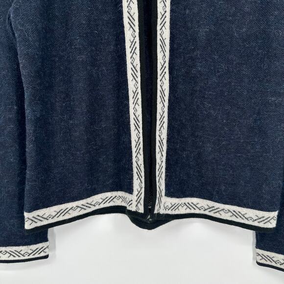 Peruvian Link Feather Cardigan Baby Alpaca Contrast Trim Fuzzy Crew Neck Sweater - Picture 4 of 12